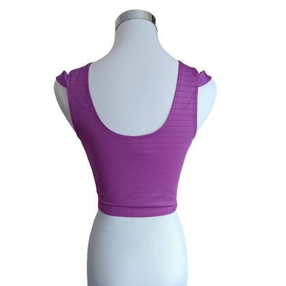 VINTAGE‎ Y2K Crop Top Size Small Purple Stretchy V-Neck Sporty - Picture 4 of 6